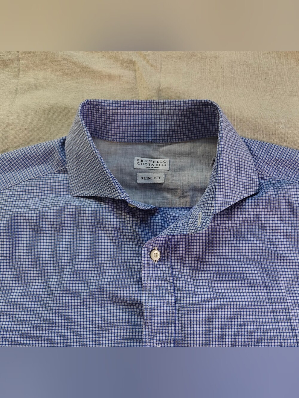 Brunello Cucinelli Slim Fit Blue Check Men’s Shirt Size L